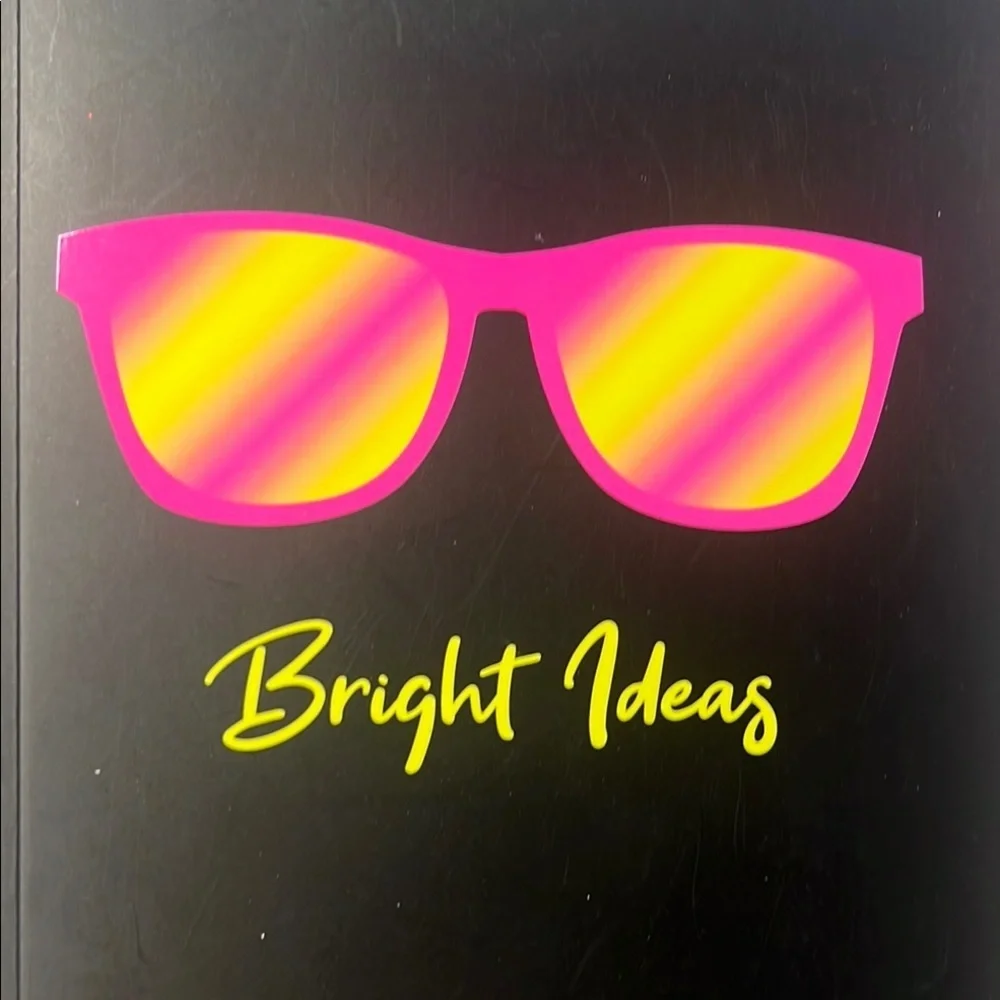 Black Notebook with Pink and Yellow Sunglasses Design Neon Pink and yellow